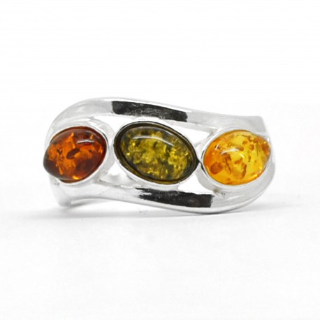 Bague Ambre trois couleurs et Argent, Caroline