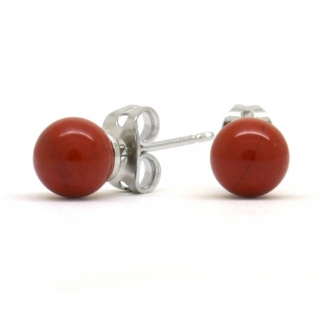 Boucles Pierre, Jaspe rouge, puces 6 mm