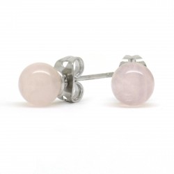 Boucles Pierre, Quartz rose, puces 6 mm