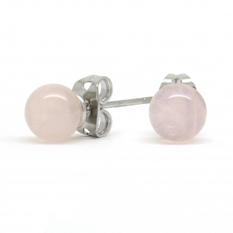 Boucles Pierre, Quartz rose, puces 6 mm