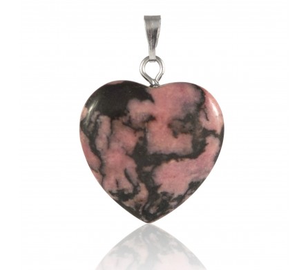 Pendentif Pierre, cœur de Rhodonite