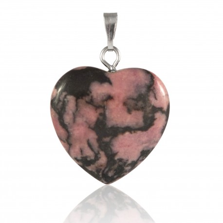 Pendentif Pierre, cœur de Rhodonite