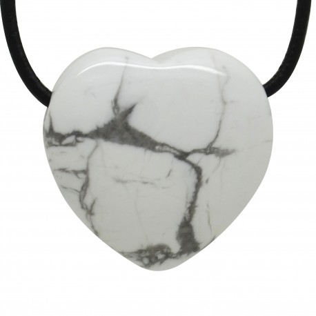 Howlite blanche, Pendentif Coeur Pierre 