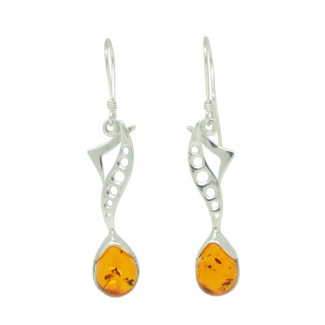 Boucles Ambre cognac Marion, Argent 925