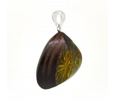 Pendentif Ambre sur bois, modèle 10