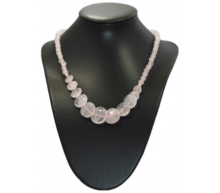 Collier disques quartz rose