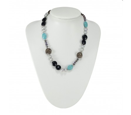 Collier Pierre Anne, Turquoise et Onyx